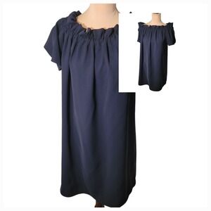 Navy Matte Crepe Convertible Off Shoulder‎ Mini Dress Flutter Sleeve USA M